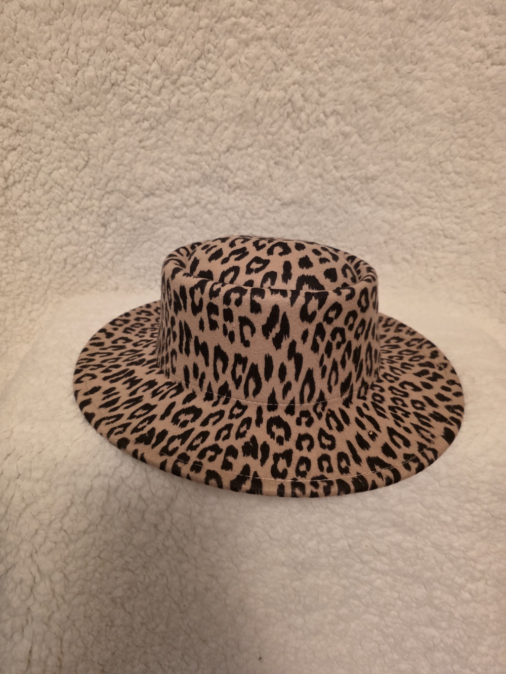 Leopard Print Wide-Brim Fedora Hat - Tan and Black